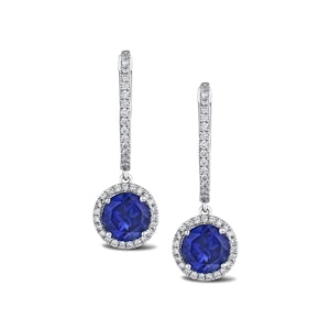 Astra 7.00ct Lab Sapphire and Diamond Drop Halo Round Cut Earrings in Silver