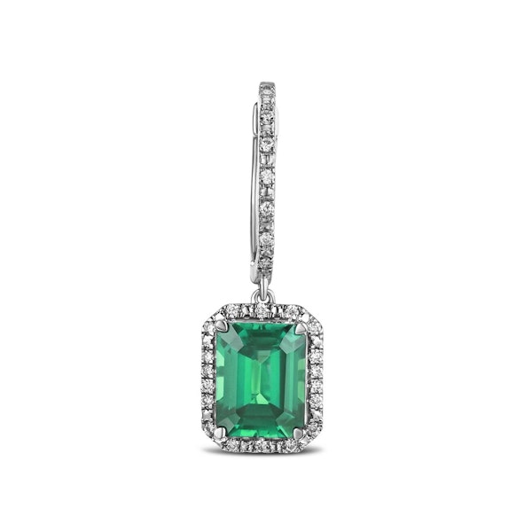 Astra 3.00ct Lab Emerald and Diamond Drop Halo Octagon Cut Earrings in Silver - Image 5