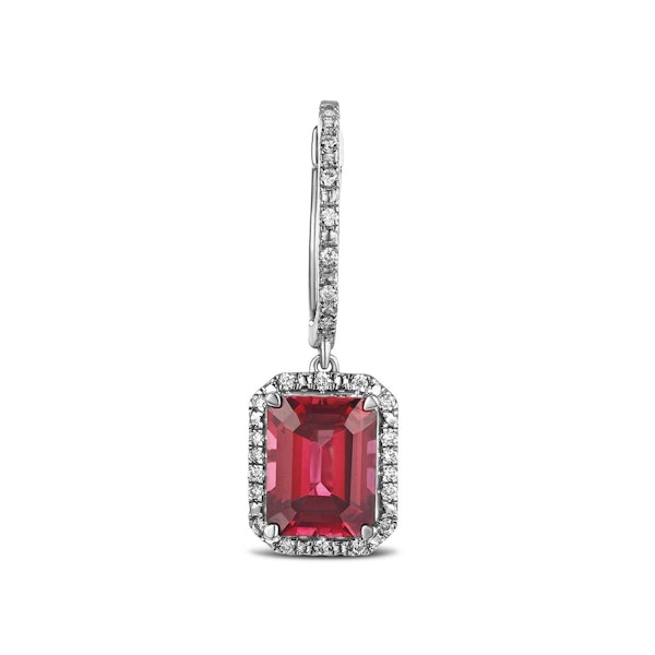 Astra 3.50ct Lab Ruby and Diamond Drop Halo Octagon Cut Earrings in Silver - Image 5