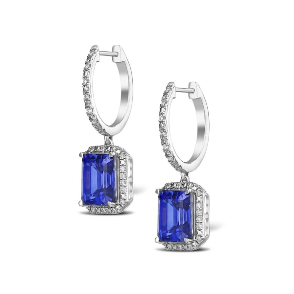 Astra 4.00ct Lab Sapphire and Diamond Drop Halo Octagon Cut Earrings in Silver - Image 3