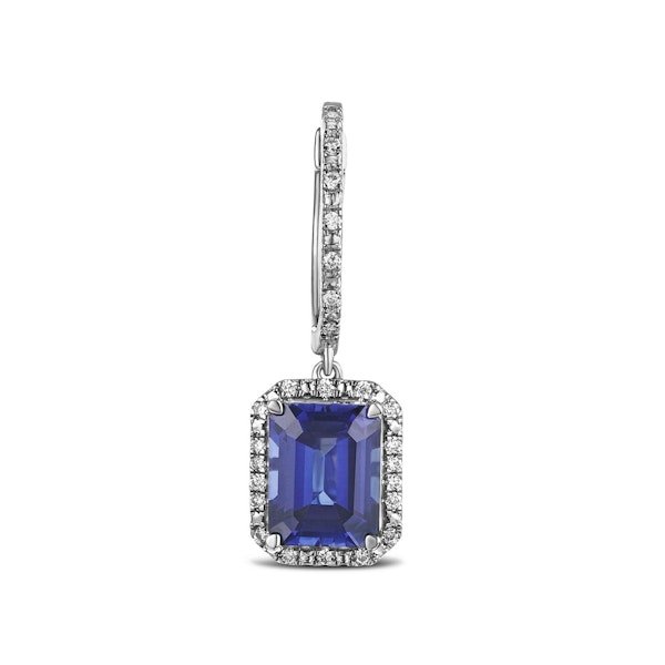 Astra 4.00ct Lab Sapphire and Diamond Drop Halo Octagon Cut Earrings in Silver - Image 5