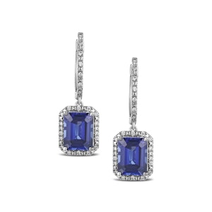 Astra 4.00ct Lab Sapphire and Diamond Drop Halo Octagon Cut Earrings in Silver