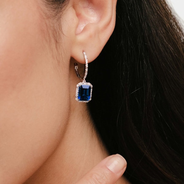 Astra 4.00ct Lab Sapphire and Diamond Drop Halo Octagon Cut Earrings in Silver - Image 2
