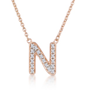 Initial 'N' Necklace Diamond Encrusted Pave Set in 9K Rose Gold