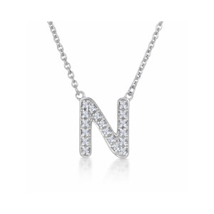 Initial 'N' Necklace Lab Diamond Encrusted Pave Set in 925 Sterling Silver