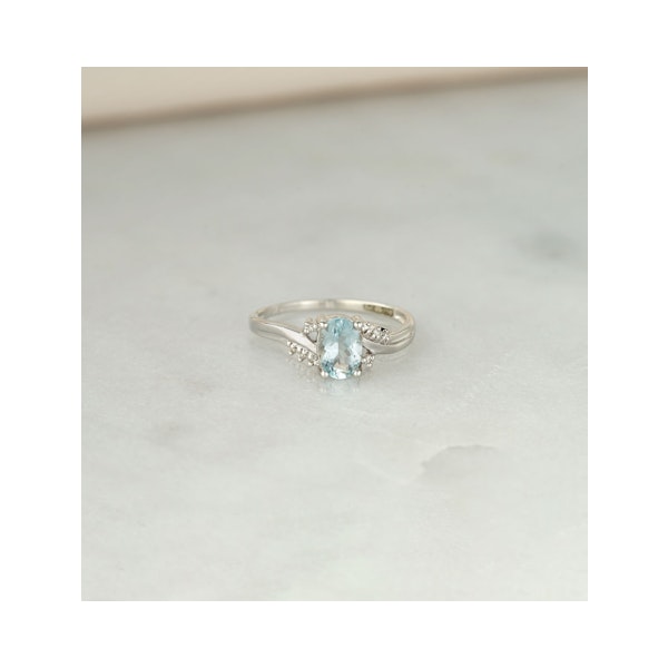 Aquamarine 0.70CT And Diamond 18K White Gold Ring N4442 - Image 5