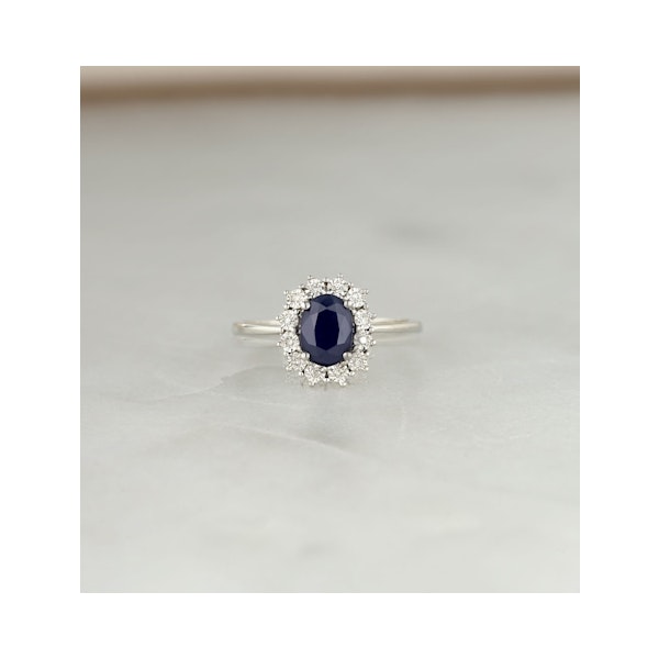 Sapphire Ring With Lab Diamond Halo 7 x 5mm Set in 925 Silver - Image 6