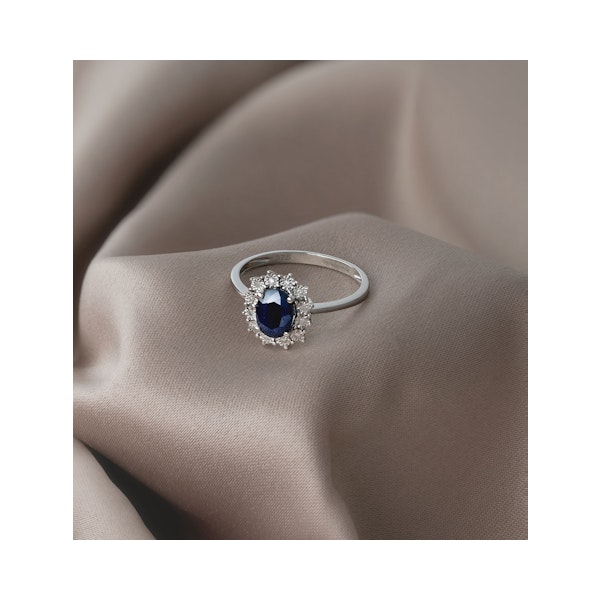 Sapphire Ring With Lab Diamond Halo 7 x 5mm Set in 925 Silver - Image 5