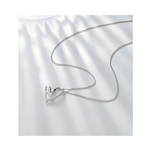 Heart Pendant Necklace 0.10ct Diamond 9K White Gold - Image 4