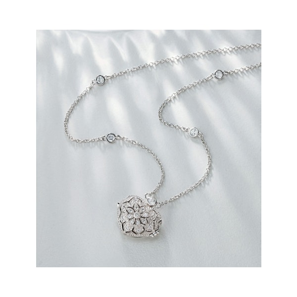 Opal October Birthstone Vintage Locket Necklace White Topaz in Silver - Image 5