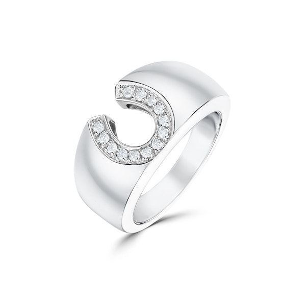 18K White Gold Diamond Horseshoe Ring 0.15CT SIZES P and U - Image 1