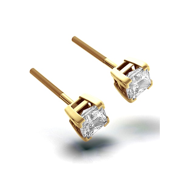 18K Gold Princess Diamond Earrings - 1CT - G/VS - 4.8mm - Image 1