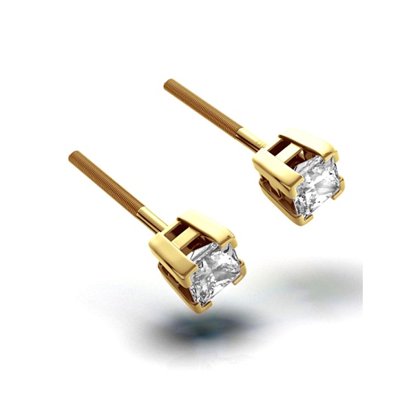 18K Gold Princess Diamond Earrings - 0.50CT - G/VS - 3.4mm - Image 1