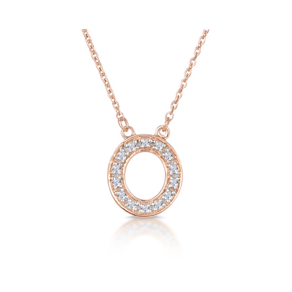 Initial 'O' Necklace Diamond Encrusted Pave Set in 9K Rose Gold - Image 1