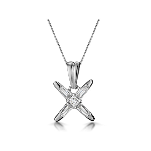 Baguette Diamond Star Design Necklace in 18K White Gold - Image 1