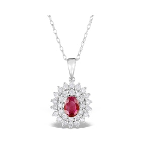 Ruby 7 x 5mm And Diamond 9K White Gold Pendant Necklace