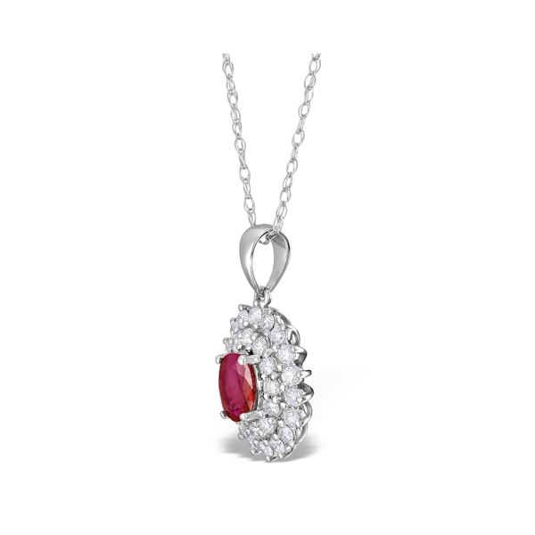 Ruby 7 x 5mm And Diamond 9K White Gold Pendant Necklace - Image 2