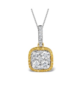 18K White Gold ANGELINA Diamond and Yellow Diamond HALO Pendant