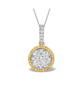 18K White Gold ALESSIA 1.20ct Diamond and Yellow Diamond HALO Pendant