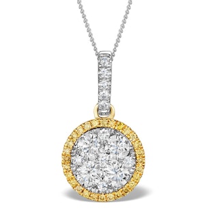 18K White Gold ALESSIA 1.20ct Diamond and Yellow Diamond HALO Pendant