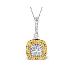 18K White Gold LUCIA 0.82ct Diamond and Yellow Diamond HALO Pendant