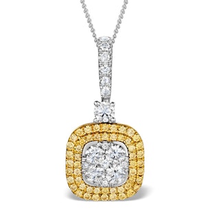 18K White Gold LUCIA 0.82ct Diamond and Yellow Diamond HALO Pendant
