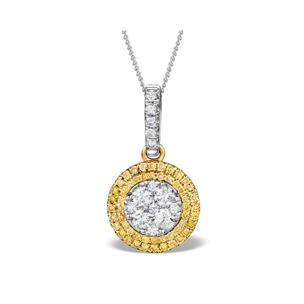 18K White Gold ARIANNA Diamond and Yellow Diamond HALO Pendant - Image 1