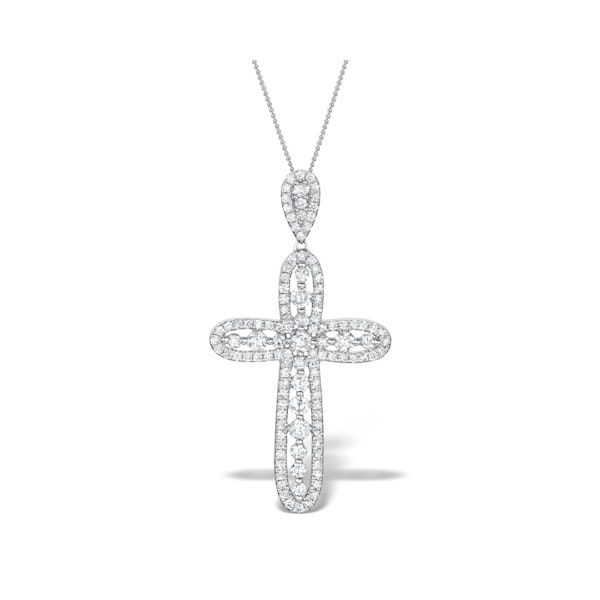 Diamond Pyrus Cross 1.40CT Pendant Necklace in 18K White Gold - Image 1