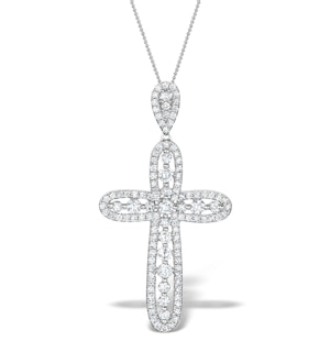 Diamond Pyrus Cross 1.40CT Pendant Necklace in 18K White Gold