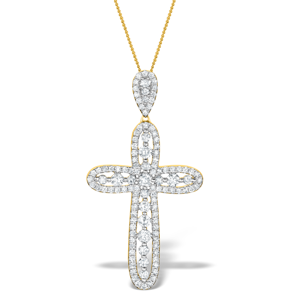 Diamond Pyrus Cross 1.40CT Pendant Necklace in 18K Gold - R4654