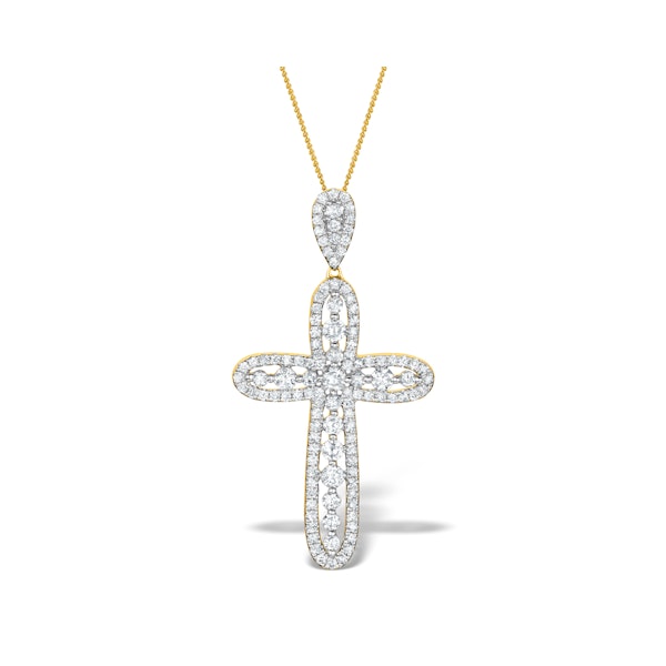 Diamond Pyrus Cross 1.40CT Pendant Necklace in 18K Gold - R4654 - Image 1