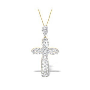 Diamond Pyrus Cross 1.40CT Pendant Necklace in 18K Gold - R4654