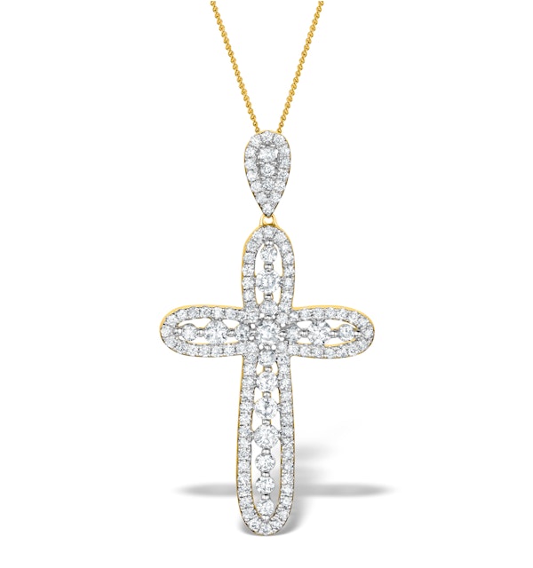 Diamond Pyrus Cross 1.40CT Pendant Necklace in 18K Gold - R4654 - image 1
