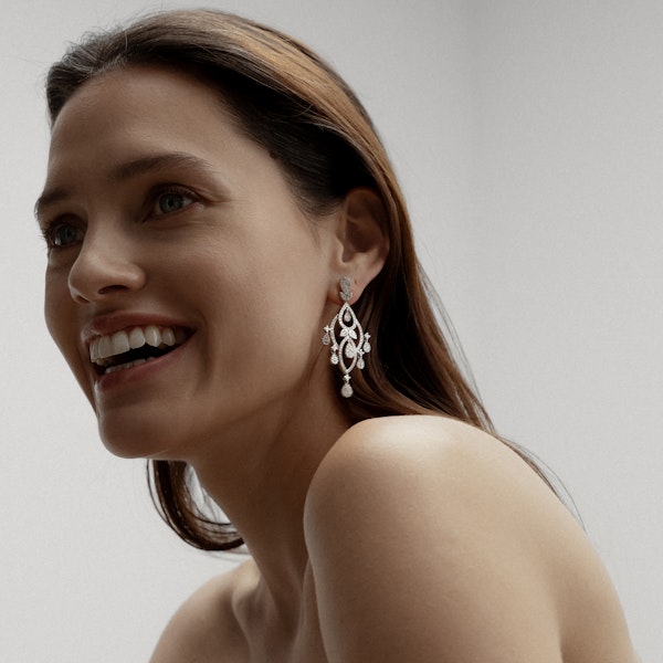 Pyrus Lab Diamond Drop Chandelier Earrings 5ct in 9K White Gold F/VS - Image 4