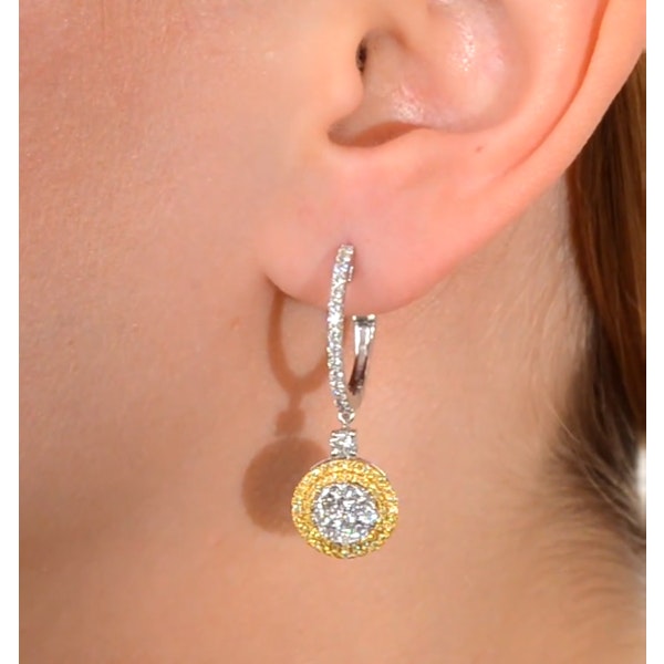 18K White Gold Alessia 2.50ct Diamond and Yellow Diamond Halo Earrings - Image 4