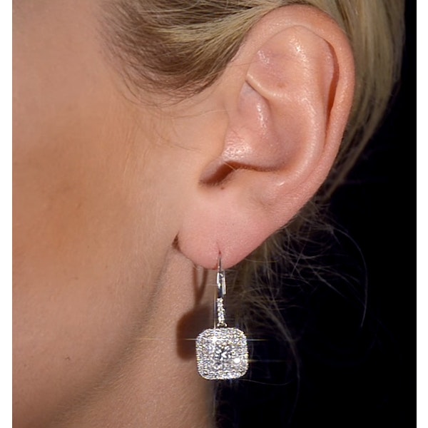 Diamond Halo Princess Cut Drop Earrings 1.75ct 18K White Gold - P3483W - Image 4