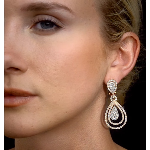 Diamond Halo Drop Earrings 6.66ct in 18K Rose Gold P3491 - Image 4