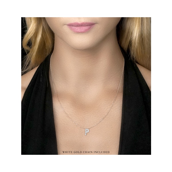 Initial 'P' Necklace Lab Diamond Encrusted Pave Set in 925 Sterling Silver - Image 2
