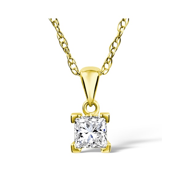 18K Gold Princess Cut Diamond Pendant Necklace 0.50CT H/SI - Image 1