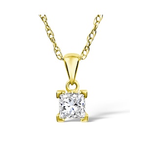 18K Gold Princess Cut Diamond Pendant Necklace 0.50CT H/SI
