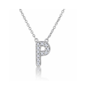 Initial 'P' Necklace Lab Diamond Encrusted Pave Set in 925 Sterling Silver