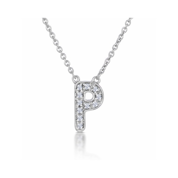 Initial 'P' Necklace Lab Diamond Encrusted Pave Set in 925 Sterling Silver - Image 1