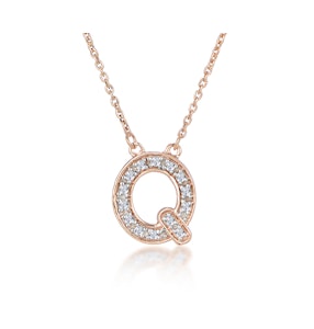 Initial 'Q' Necklace Diamond Encrusted Pave Set in 9K Rose Gold