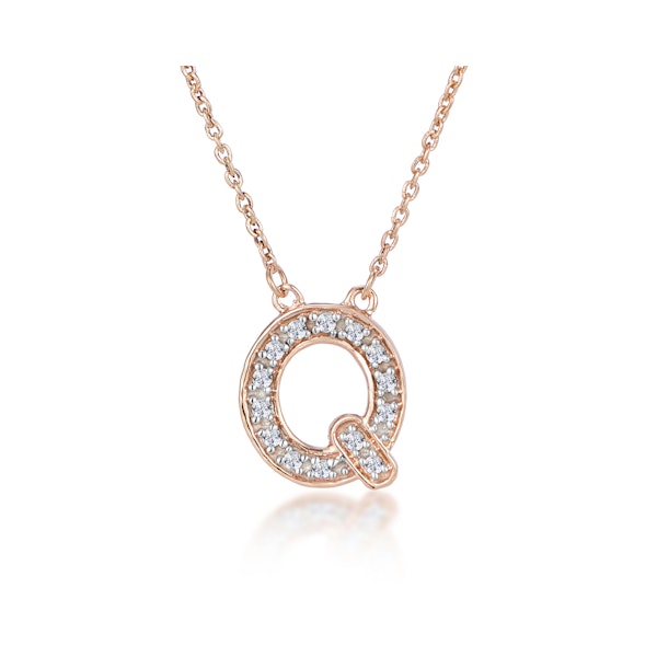 Initial 'Q' Necklace Diamond Encrusted Pave Set in 9K Rose Gold - Image 1