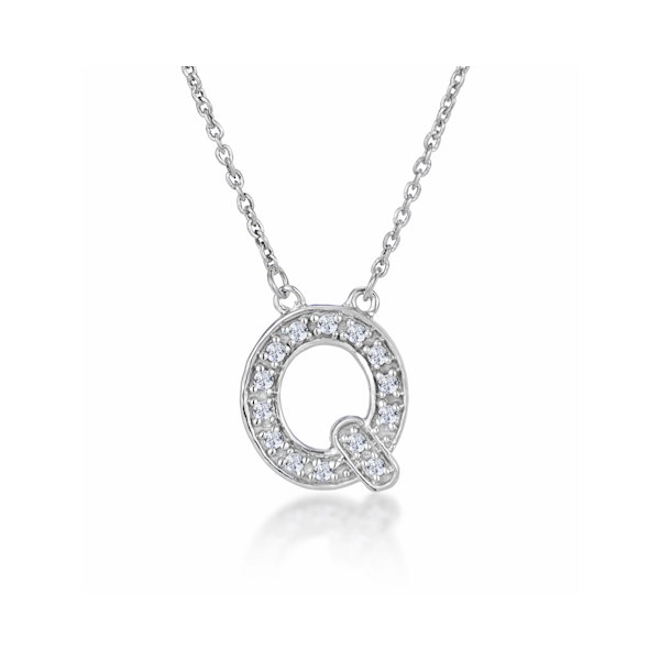 Initial 'Q' Necklace Lab Diamond Encrusted Pave Set in 925 Sterling Silver - Image 1