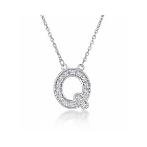 Initial 'Q' Necklace Lab Diamond Encrusted Pave Set in 925 Sterling Silver