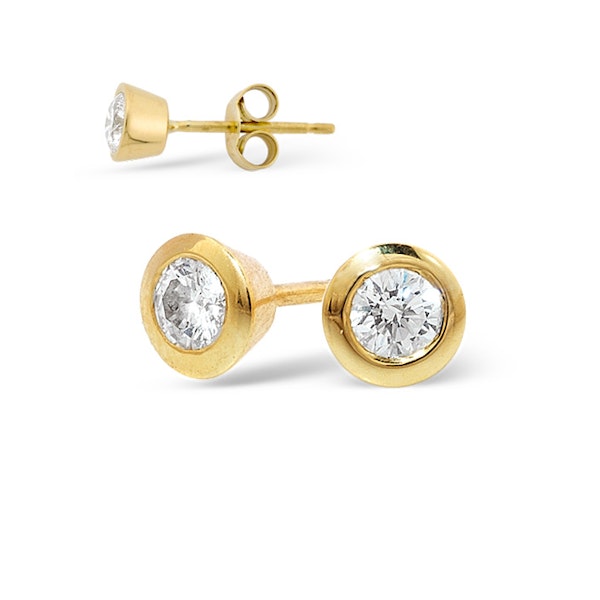 18K Gold Rub-over Diamond Stud Earrings - 0.30CT - G/VS - 5mm - Image 1