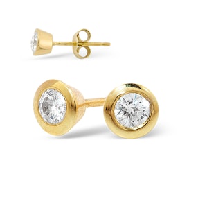 18K Gold Rub-over Diamond Stud Earrings - 0.66CT - G/VS - 6.2mm