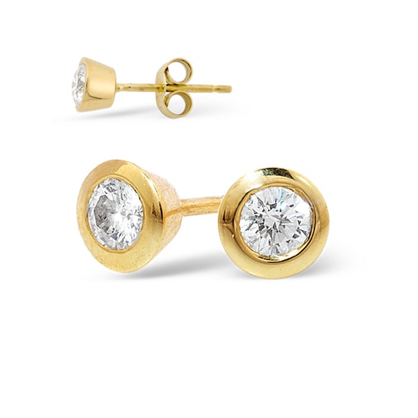 18K Gold Rub-over Diamond Stud Earrings - 0.66CT - G/VS - 6.2mm - Image 1