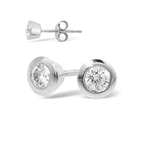 18K White Gold Rub-over Lab Diamond Stud Earrings - 0.50CT - F/VS - 5.8mm - Image 1
